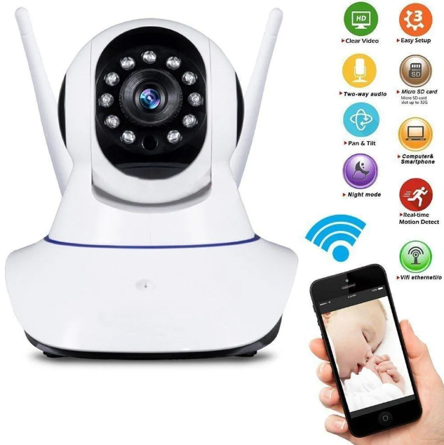 Cámara de Seguridad IP WiFi de 3 Antenas HD – Vigilancia Inteligente para Hogar y Negocio
